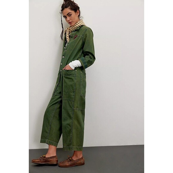 Free People We The Free Margarita Jumpsuit Rigid Denim Wide Leg Cotton S 279967 - Picture 2 of 10